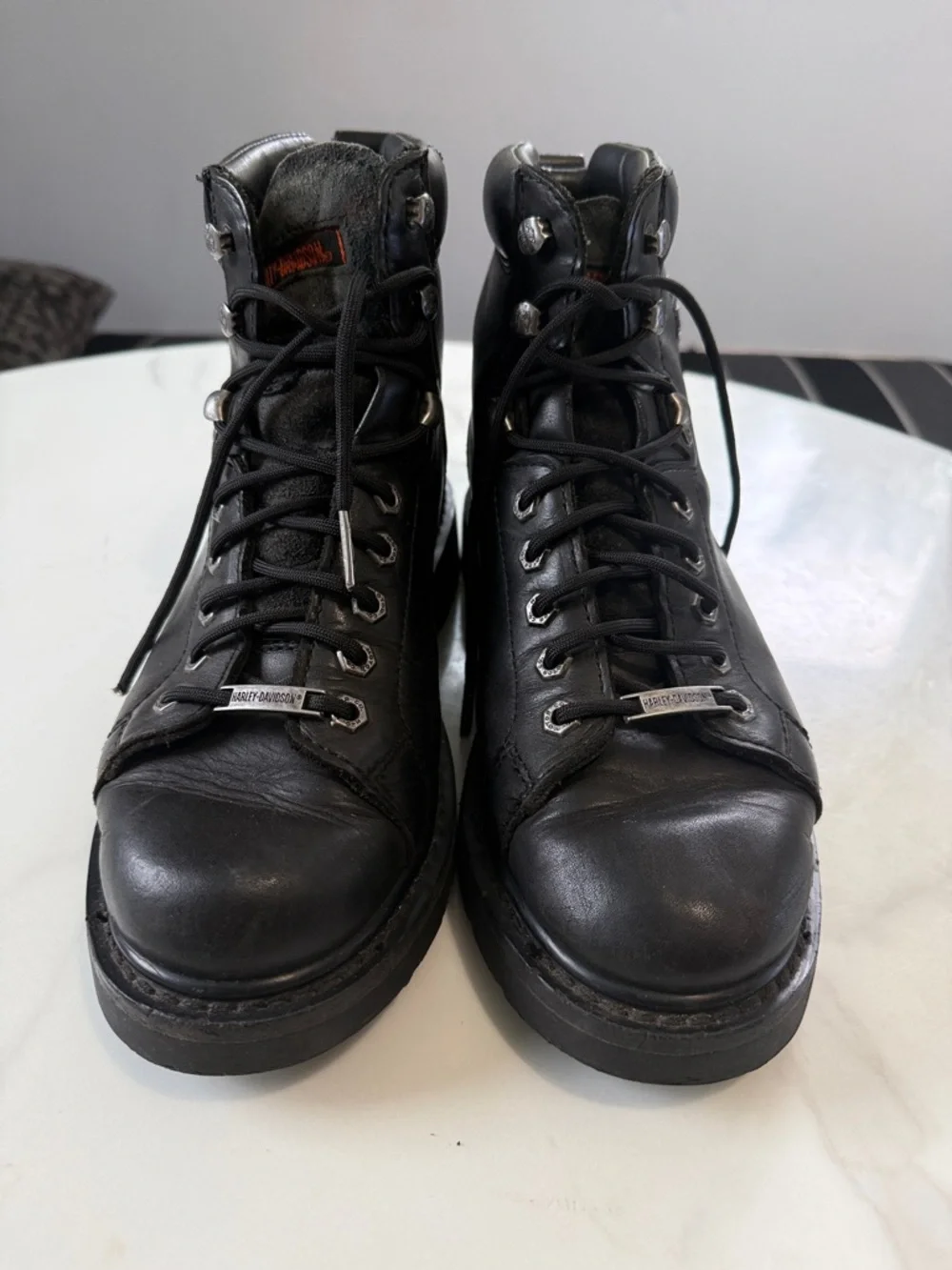 Harley-Davidson Black Leather Lace-Up Motorcycle Boots
